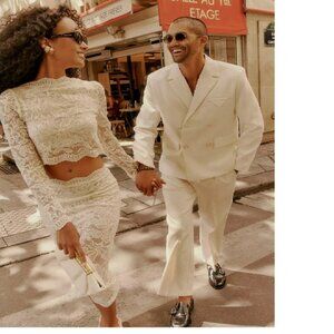 Anthropologie Elegant Lace Two-Piece Wedding Dress in Cream